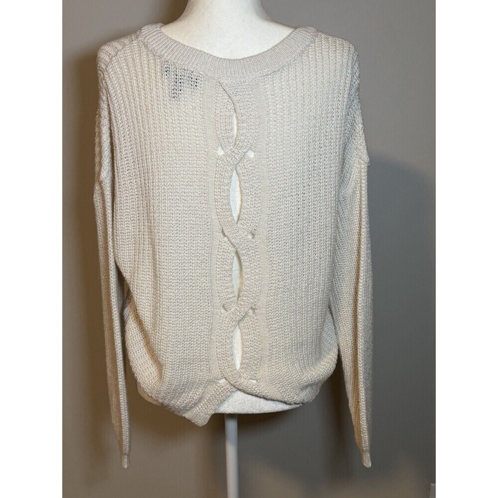 Express Women's Acrylic Blend Long Sleeve Scoop Neck Ivory Crop Sweater Size XS - Picture 4 of 10